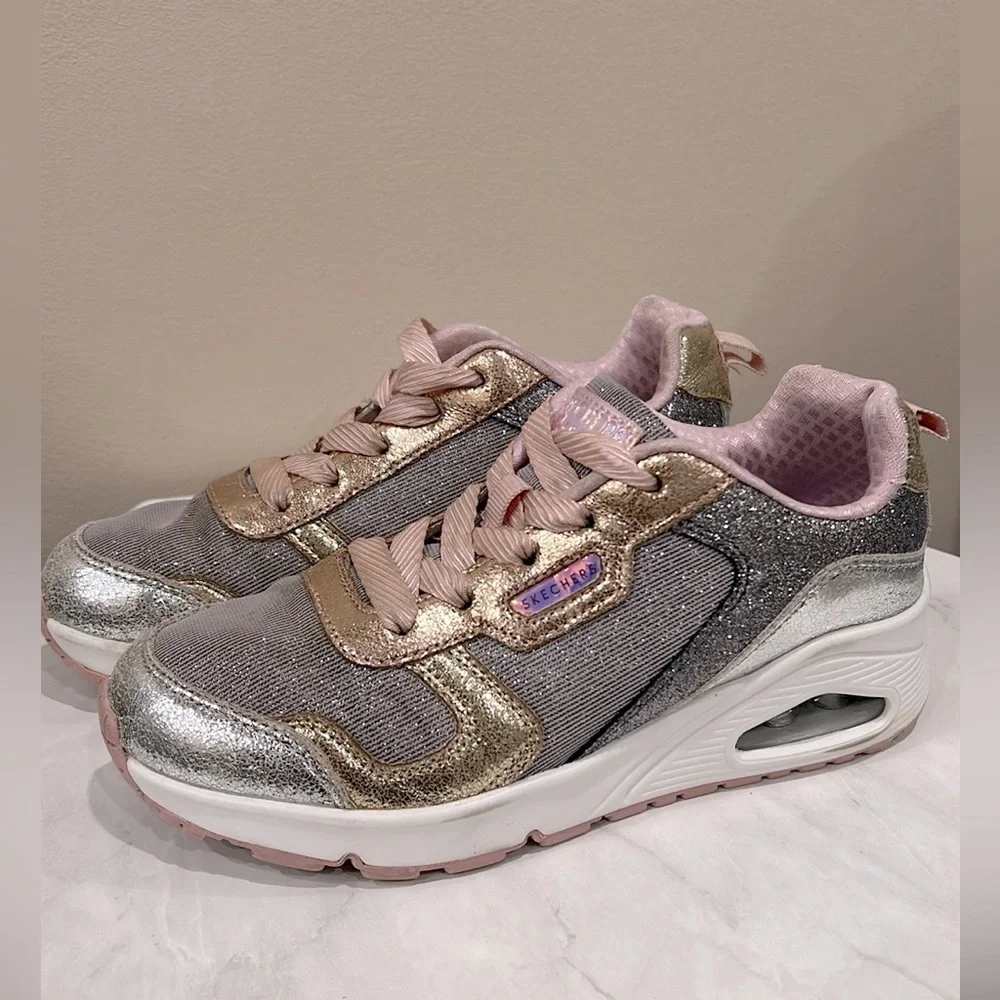 🔥Skechers Gold and Silver Sneakers with Pink Accents🔥